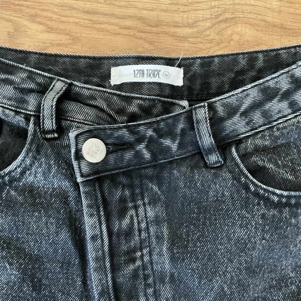 12th Tribe Black High Rise Straight Leg Jeans 26 Cotton Denim High Waisted - Picture 6 of 11
